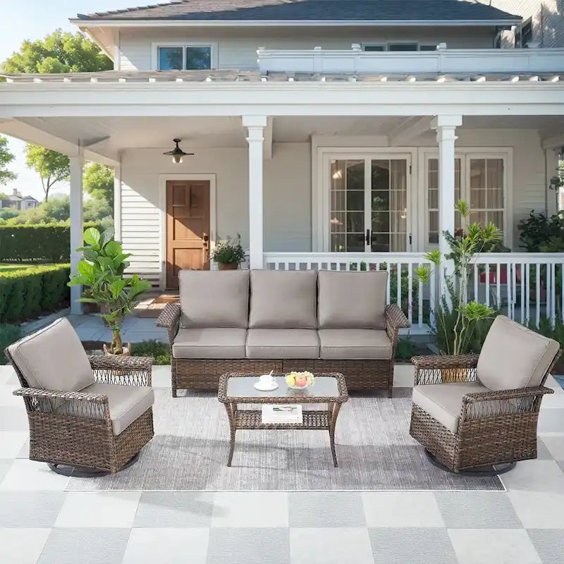 Sofa Patio Conversation Sets with Swivel Chair - Brown