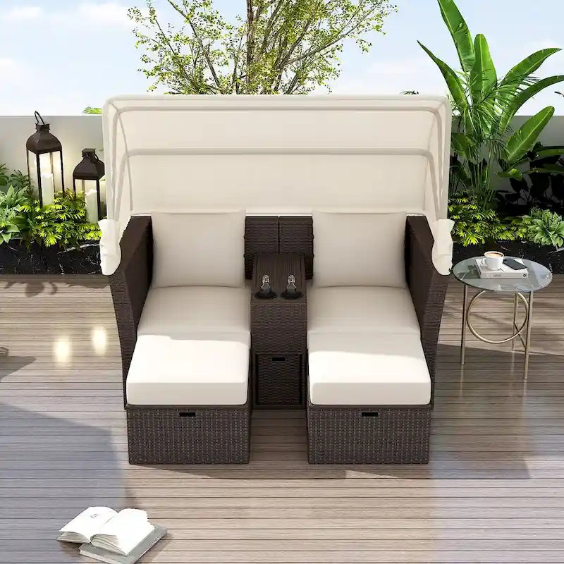 2-Seater Outdoor Patio Double Daybed Outdoor Loveseat Sofa Set