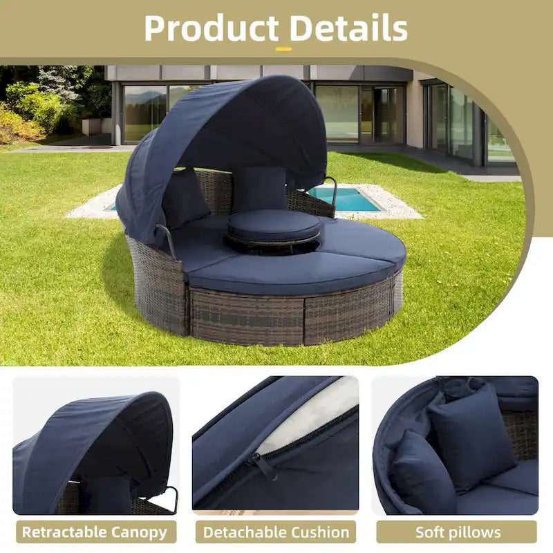 Lit en rotin d'extérieur HOMEFUN, canapé pare-soleil pour balcon ou cour
