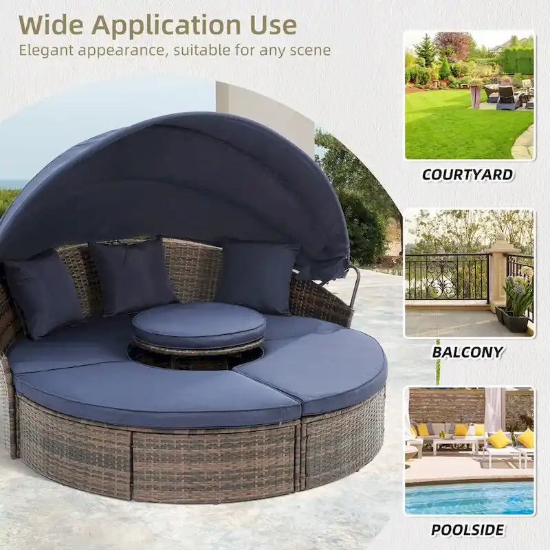 Lit en rotin d'extérieur HOMEFUN, canapé pare-soleil pour balcon ou cour