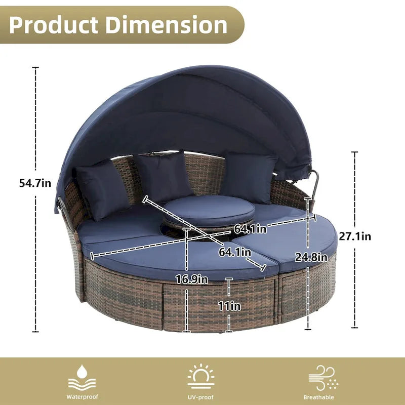 Lit en rotin d'extérieur HOMEFUN, canapé pare-soleil pour balcon ou cour