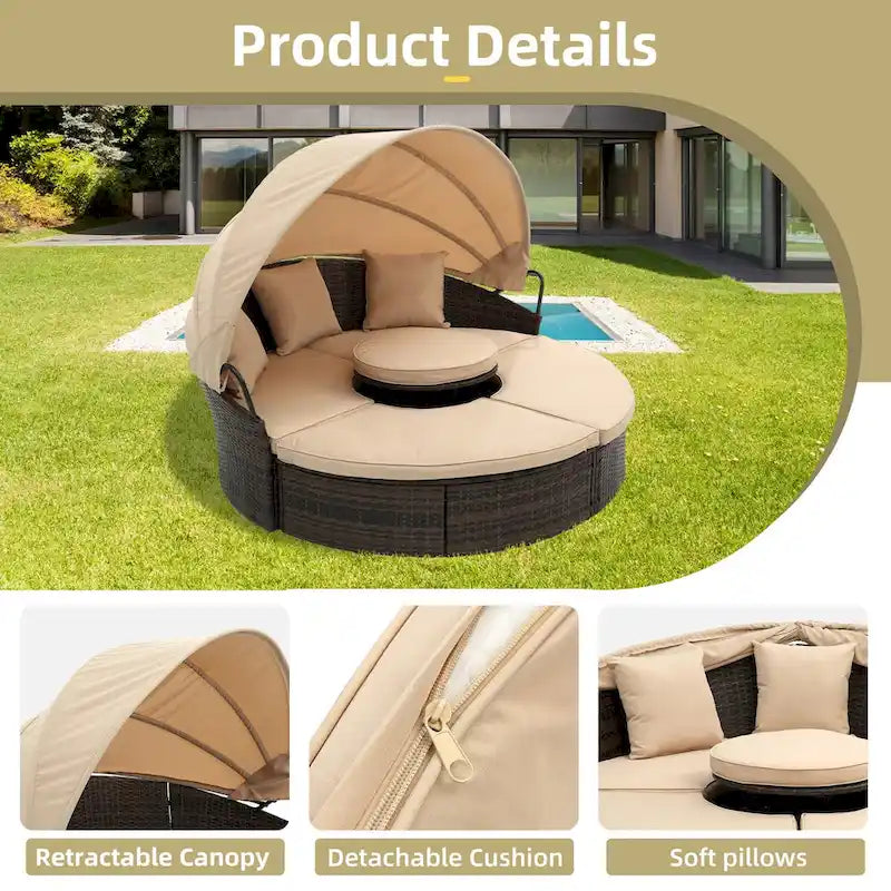 Lit en rotin d'extérieur HOMEFUN, canapé pare-soleil pour balcon ou cour