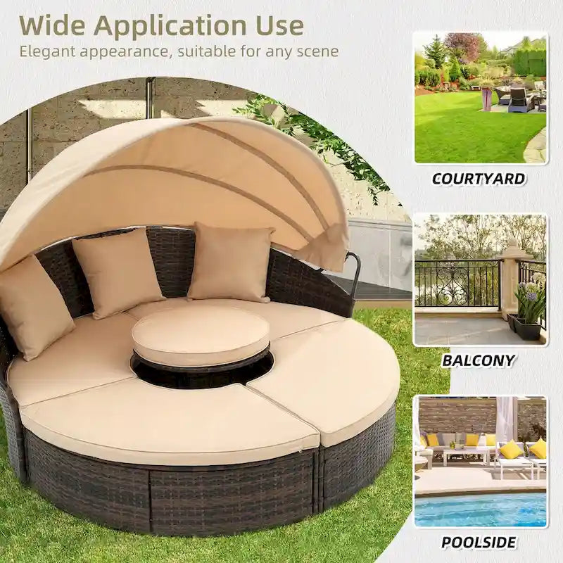 Lit en rotin d'extérieur HOMEFUN, canapé pare-soleil pour balcon ou cour