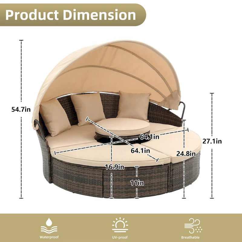Lit en rotin d'extérieur HOMEFUN, canapé pare-soleil pour balcon ou cour