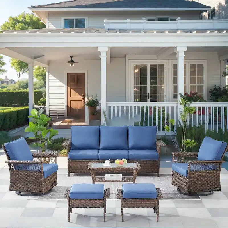 Ensemble de meubles de jardin en rotin 6 pièces - Marron
