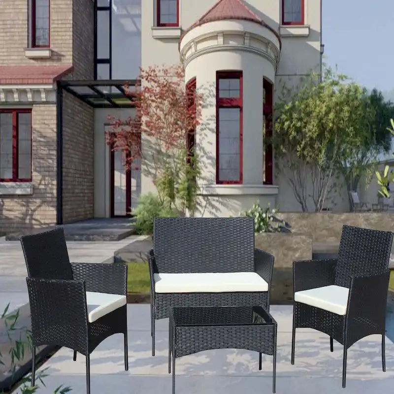 Ensemble de 4 meubles de patio en rotin Canapé en osier avec coussins pour l'extérieur (coussins beiges)