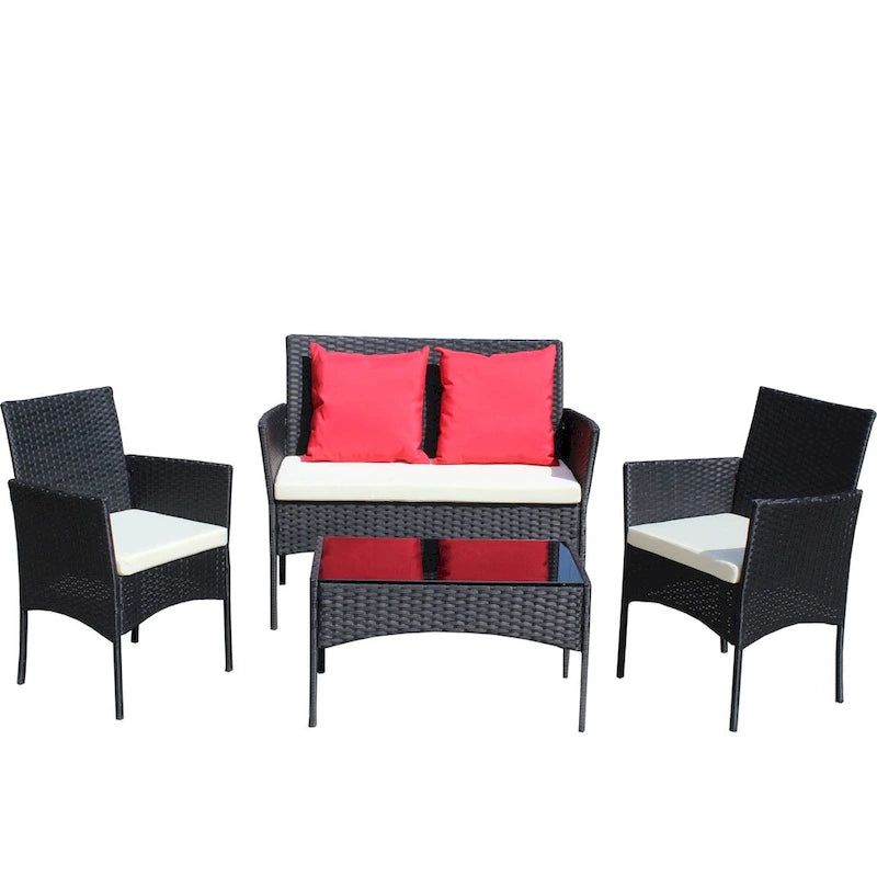 Ensemble de 4 meubles de patio en rotin Canapé en osier avec coussins pour l'extérieur (coussins beiges)