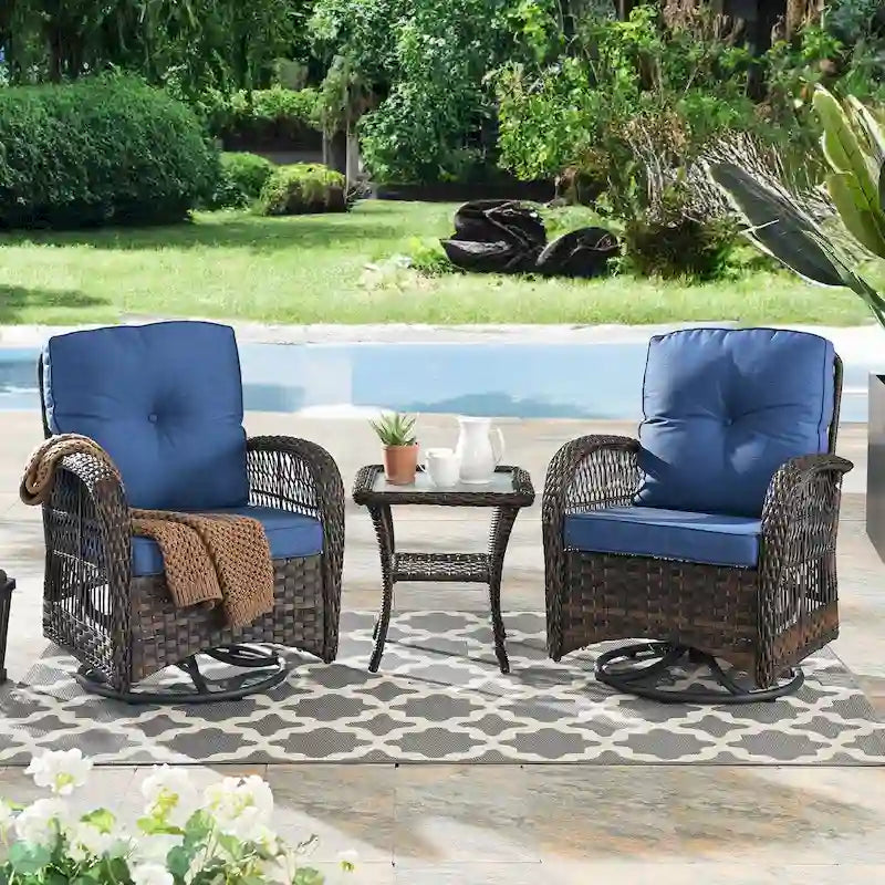 Fauteuils pivotants de terrasse à 3 pièces - Marron