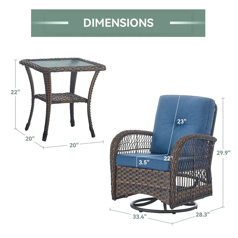 Fauteuils pivotants de terrasse à 3 pièces - Marron