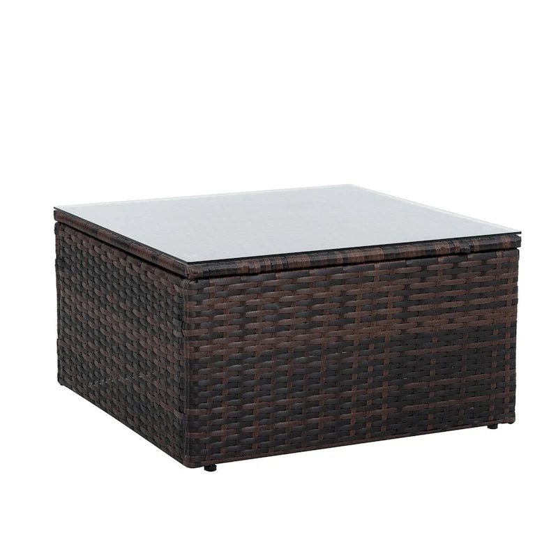 Ensemble de mobilier en osier 5 pièces avec table basse en verre trempé