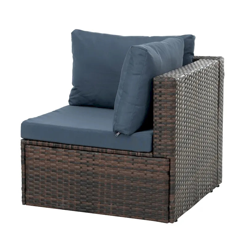 Ensemble de mobilier en osier 5 pièces avec table basse en verre trempé