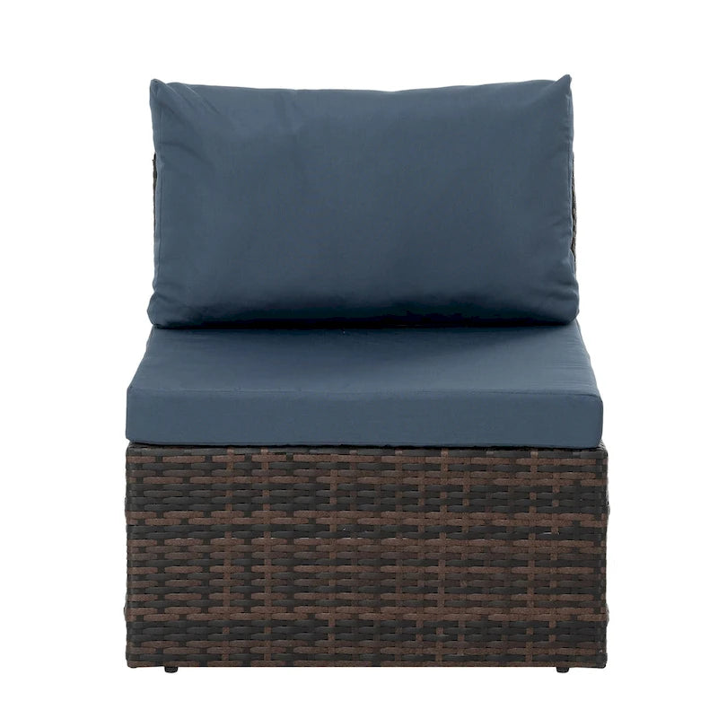 Ensemble de mobilier en osier 5 pièces avec table basse en verre trempé