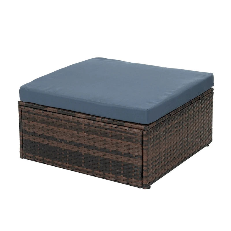 Ensemble de mobilier en osier 5 pièces avec table basse en verre trempé