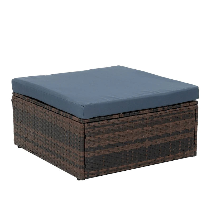 Ensemble de mobilier en osier 5 pièces avec table basse en verre trempé