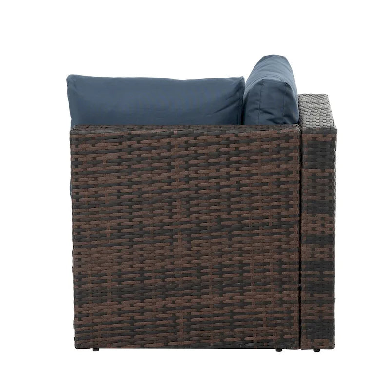Ensemble de mobilier en osier 5 pièces avec table basse en verre trempé