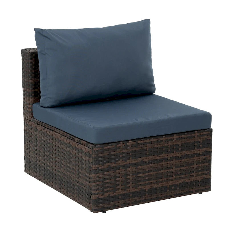 Ensemble de mobilier en osier 5 pièces avec table basse en verre trempé