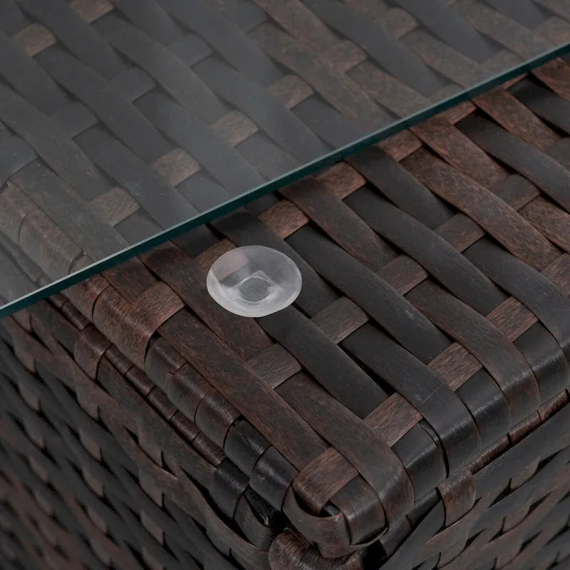 Ensemble de mobilier en osier 5 pièces avec table basse en verre trempé