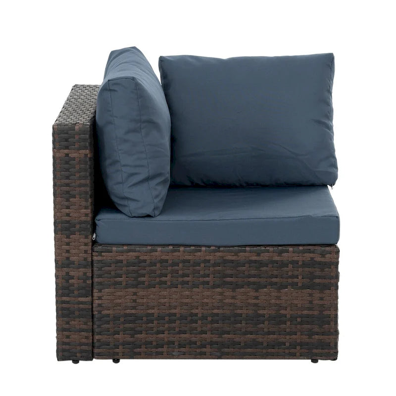 Ensemble de mobilier en osier 5 pièces avec table basse en verre trempé