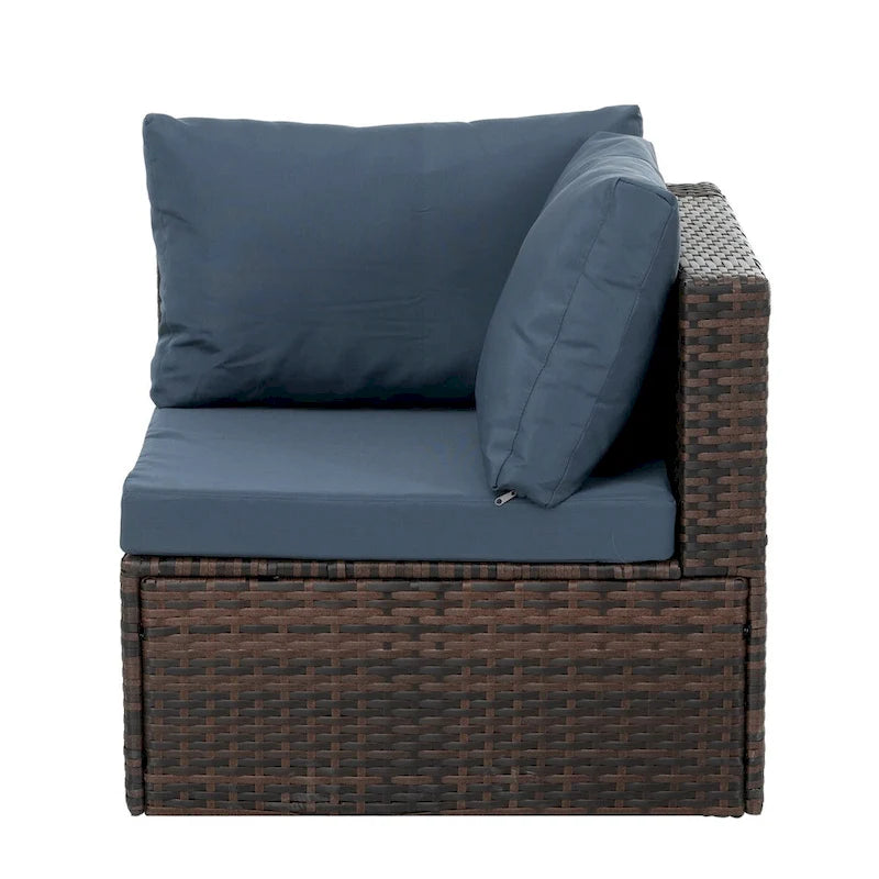 Ensemble de mobilier en osier 5 pièces avec table basse en verre trempé