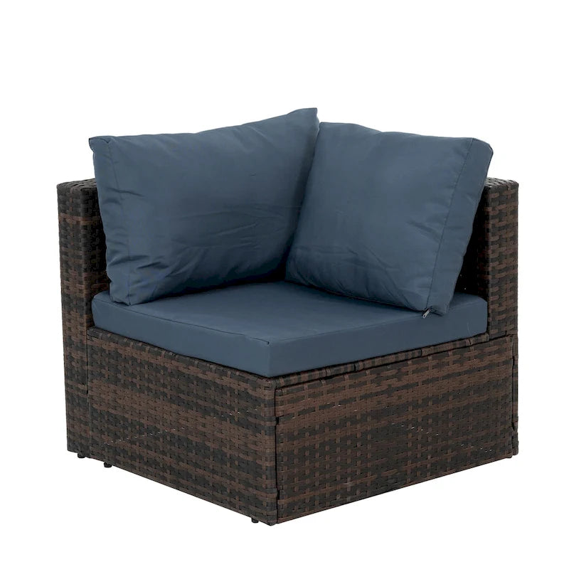 Ensemble de mobilier en osier 5 pièces avec table basse en verre trempé