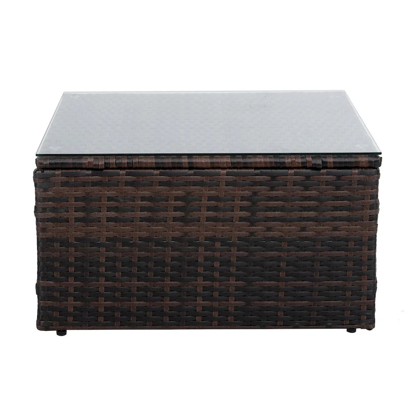 Ensemble de mobilier en osier 5 pièces avec table basse en verre trempé