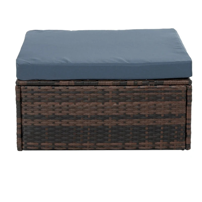 Ensemble de mobilier en osier 5 pièces avec table basse en verre trempé