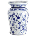 Tabouret de jardin en céramique cerisier en fleurs de 17,7 po, blanc/bleu par JONATHAN Y