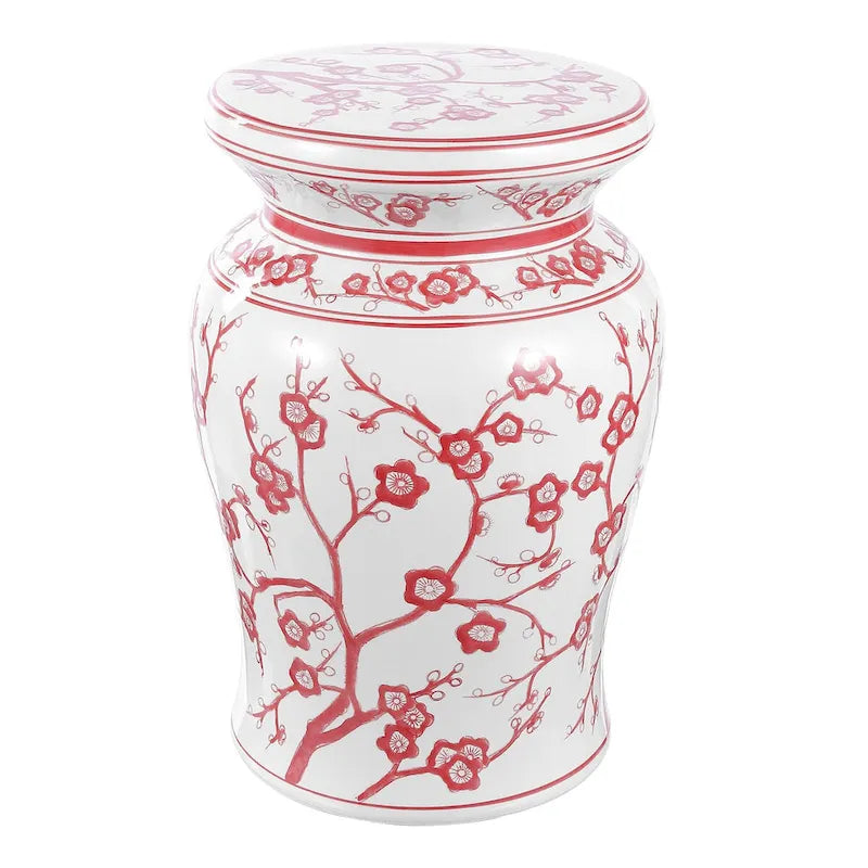 Tabouret de jardin en céramique cerisier en fleurs de 17,7 po, blanc/bleu par JONATHAN Y