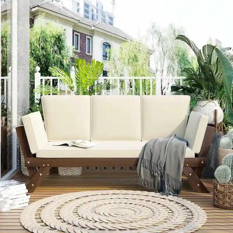 Bain de soleil/méridienne d'extérieur en bois réglable avec coussins