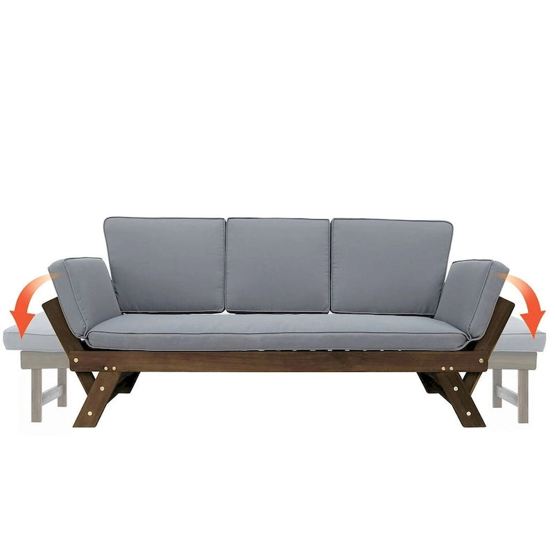 Bain de soleil/méridienne d'extérieur en bois réglable avec coussins