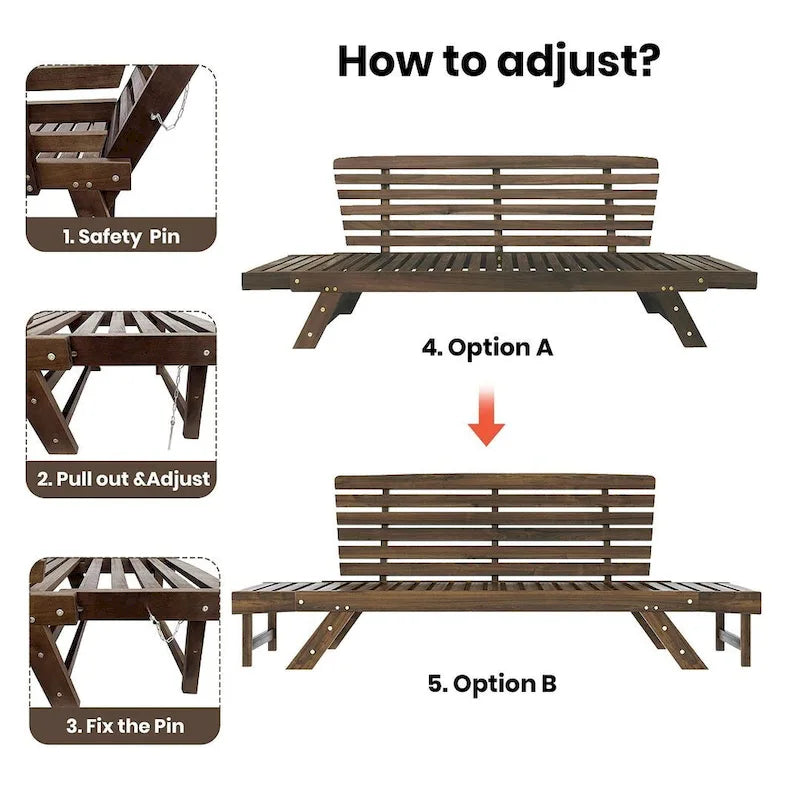 Bain de soleil/méridienne d'extérieur en bois réglable avec coussins