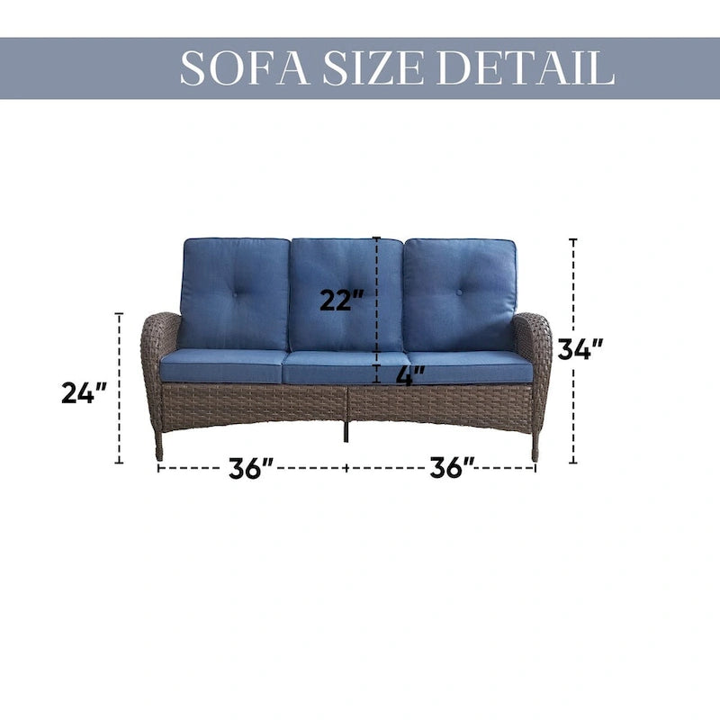 Canapé d'extérieur avec fauteuil pivotant, poufs et table basse - Marron