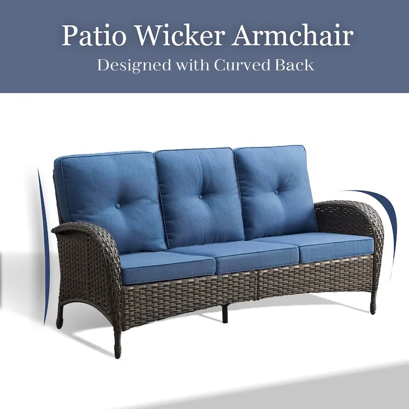 Canapé d'extérieur avec fauteuil pivotant, poufs et table basse - Marron
