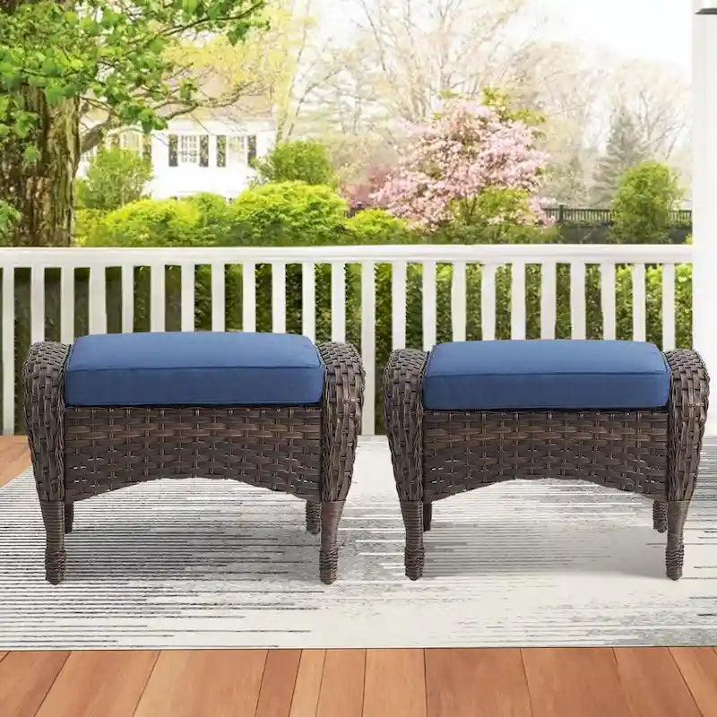 Canapé d'extérieur avec fauteuil pivotant, poufs et table basse - Marron