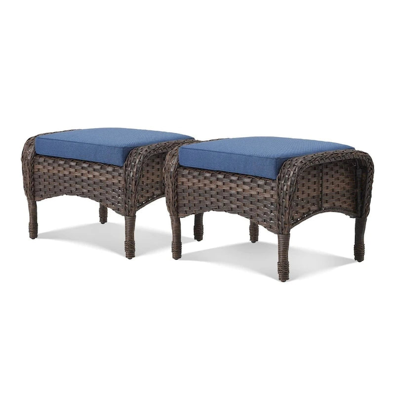 Canapé d'extérieur avec fauteuil pivotant, poufs et table basse - Marron
