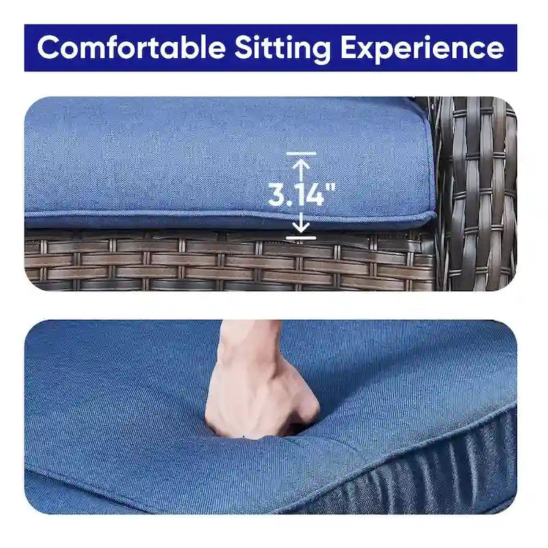 Canapé d'extérieur avec fauteuil pivotant, poufs et table basse - Marron