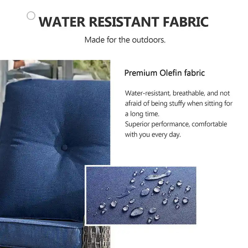 Canapé d'extérieur avec fauteuil pivotant, poufs et table basse - Marron