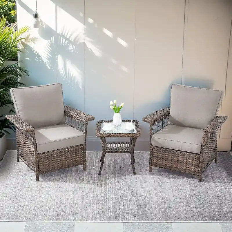 Ensemble de patio 3 pièces en osier pour l'extérieur - Marron