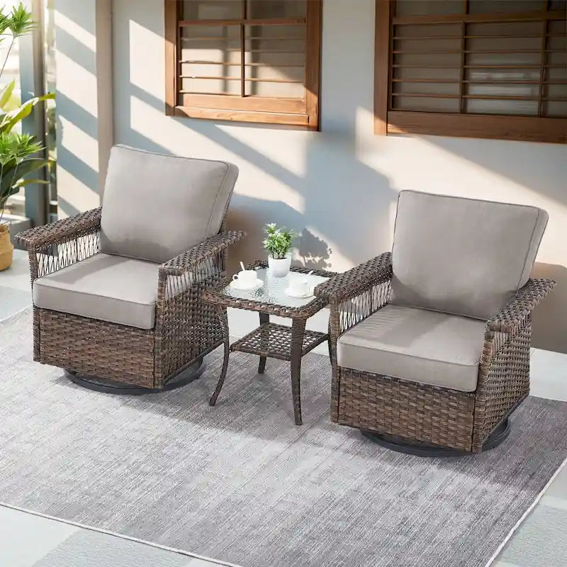 Gymojoy Table et chaises pivotantes 3 pièces d'extérieur – Marron