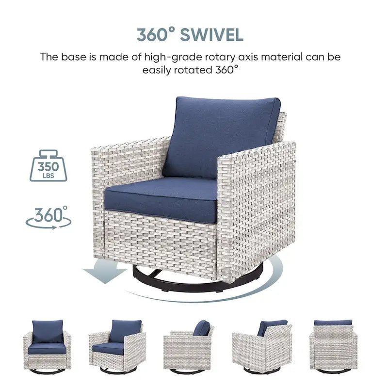 Fauteuil à bascule en rotin PE, table d'appoint avec plateau en verre – Gris clair