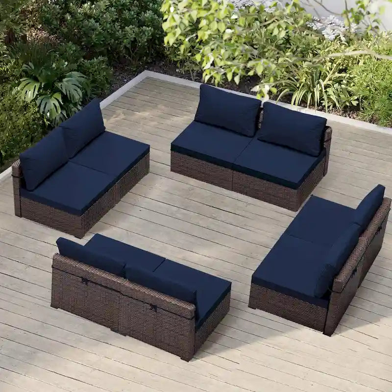 UPHA Ensemble de Salon de Jardin 8 Places en Rotin avec Coussins