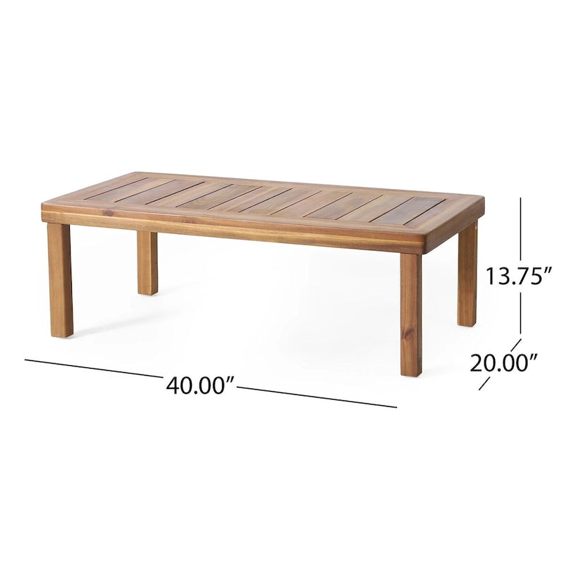 Causeuse et table basse en bois de teck et d'acacia avec coussins crème