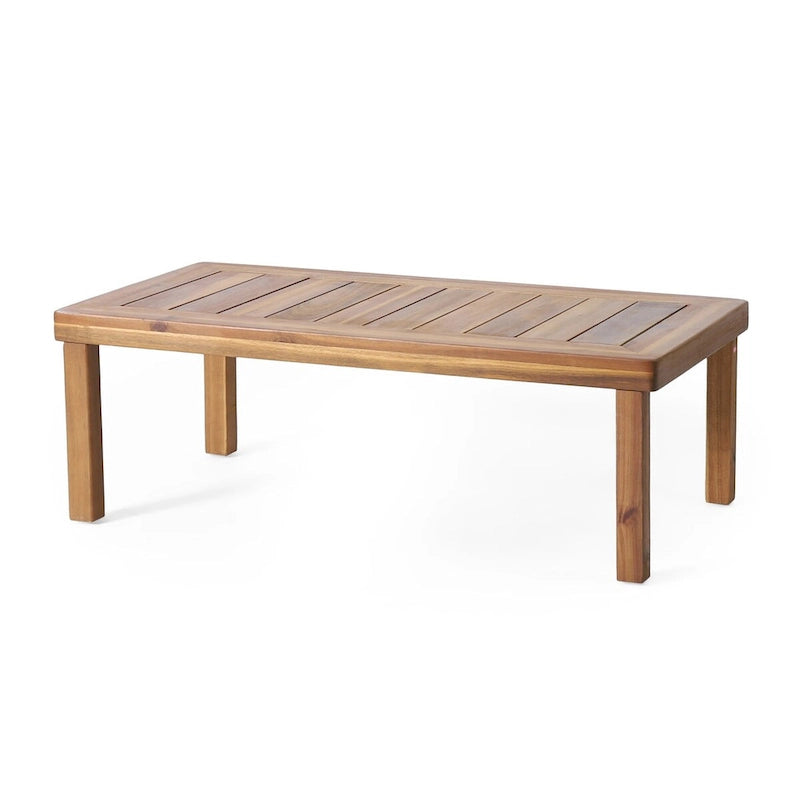 Causeuse et table basse en bois de teck et d'acacia avec coussins crème