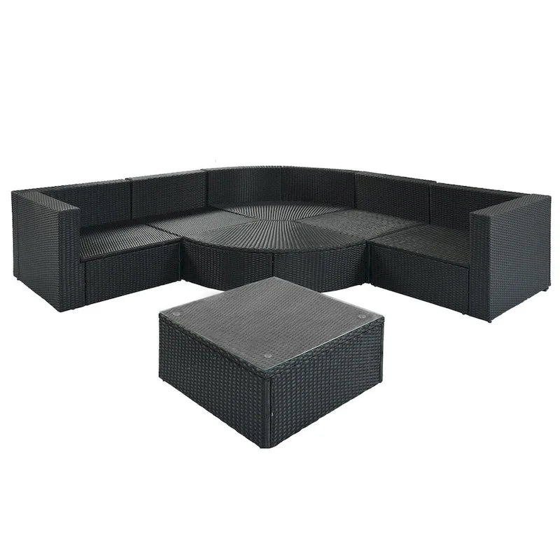 Ensemble de canapés modulaires d'extérieur 7 pièces en résine tressée PE tout temps