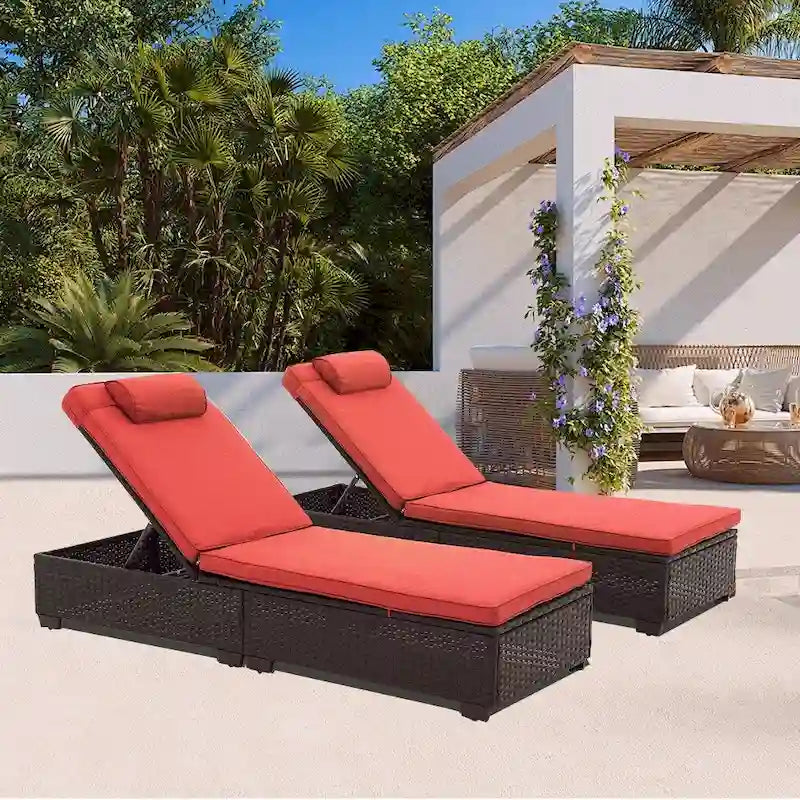 Chaise longue d'extérieur en osier noir 2 places avec dossier réglable et coussins