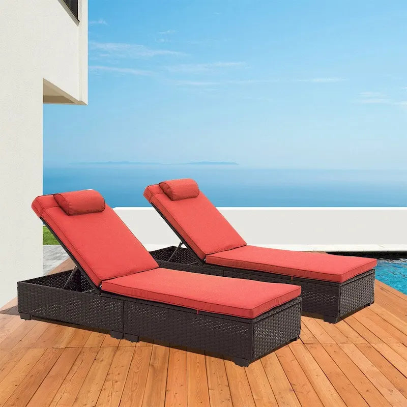 Chaise longue d'extérieur en osier noir 2 places avec dossier réglable et coussins
