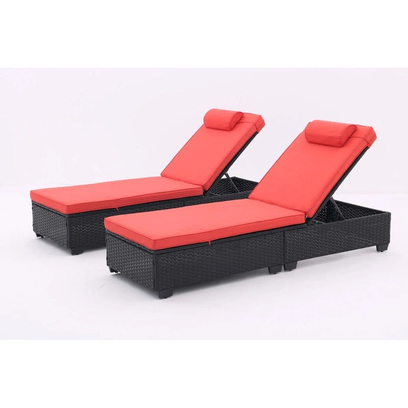 Chaise longue d'extérieur en osier noir 2 places avec dossier réglable et coussins