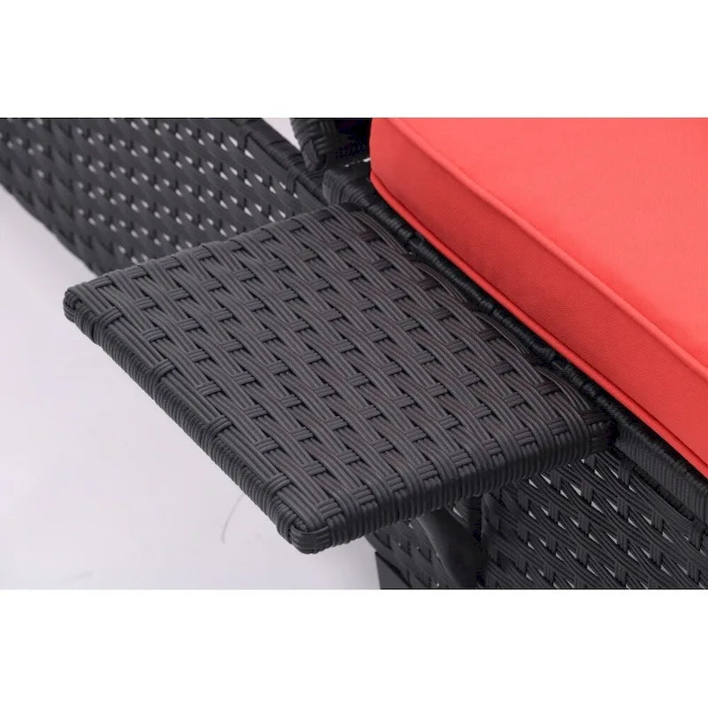Chaise longue d'extérieur en osier noir 2 places avec dossier réglable et coussins