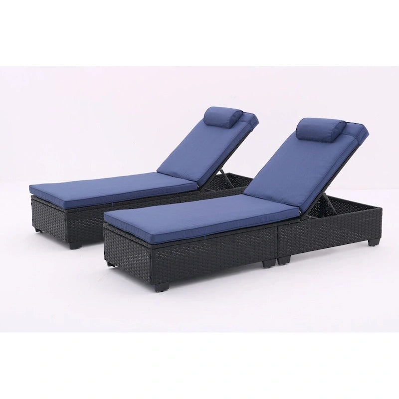 Chaise longue d'extérieur en osier noir 2 places avec dossier réglable et coussins