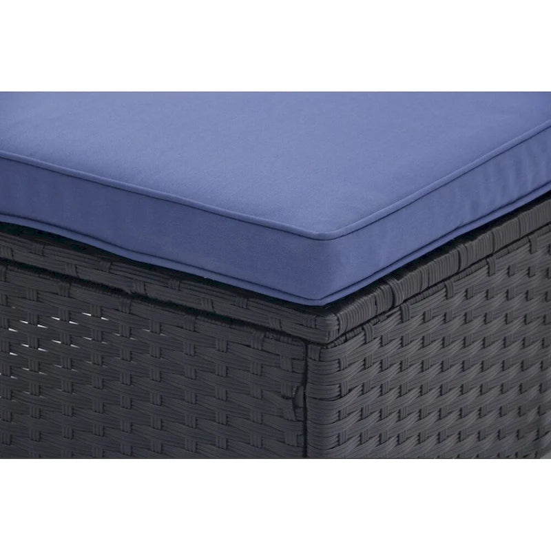 Chaise longue d'extérieur en osier noir 2 places avec dossier réglable et coussins